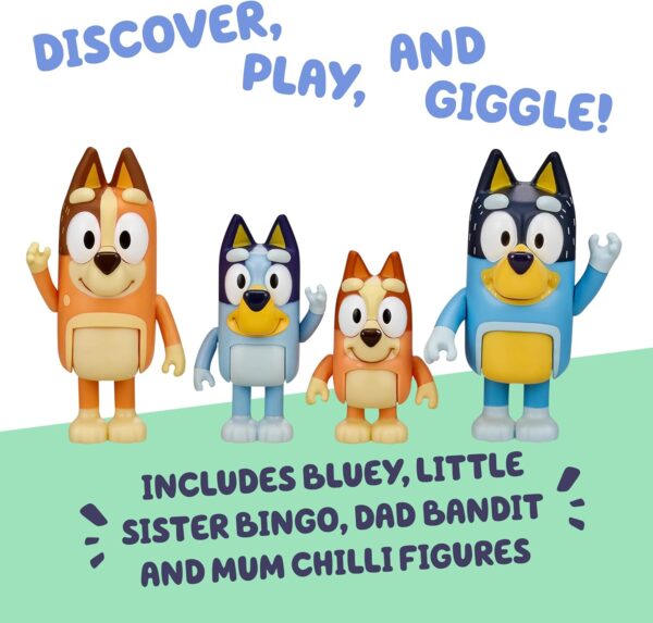 Bluey Family Figure Pack of 4 - Poseable Character Toys with Bluey, Bingo, Chilli & Bandit