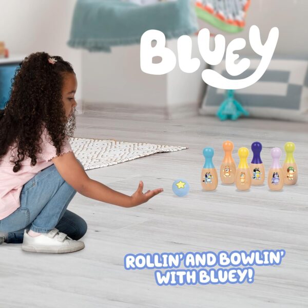 Bluey Wooden Bowling Set - 6 Character Pins & Ball for Indoor & Outdoor Play Ages 3+