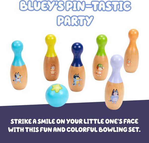 Bluey Wooden Bowling Set - 6 Character Pins & Ball for Indoor & Outdoor Play Ages 3+