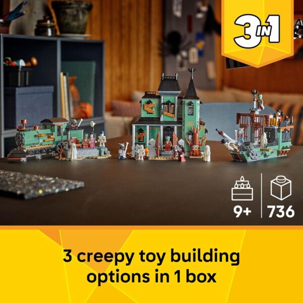 LEGO Creator 3 in 1 Haunted Mansion Building Toy for Kids - Halloween Building Blocks & Learning Toy2 LEGO Creator 3 in 1 Haunted Mansion Building Toy - 736 Pieces - Halloween Building Blocks for Kids Ages 9+ - Build a House, Train, or Ship